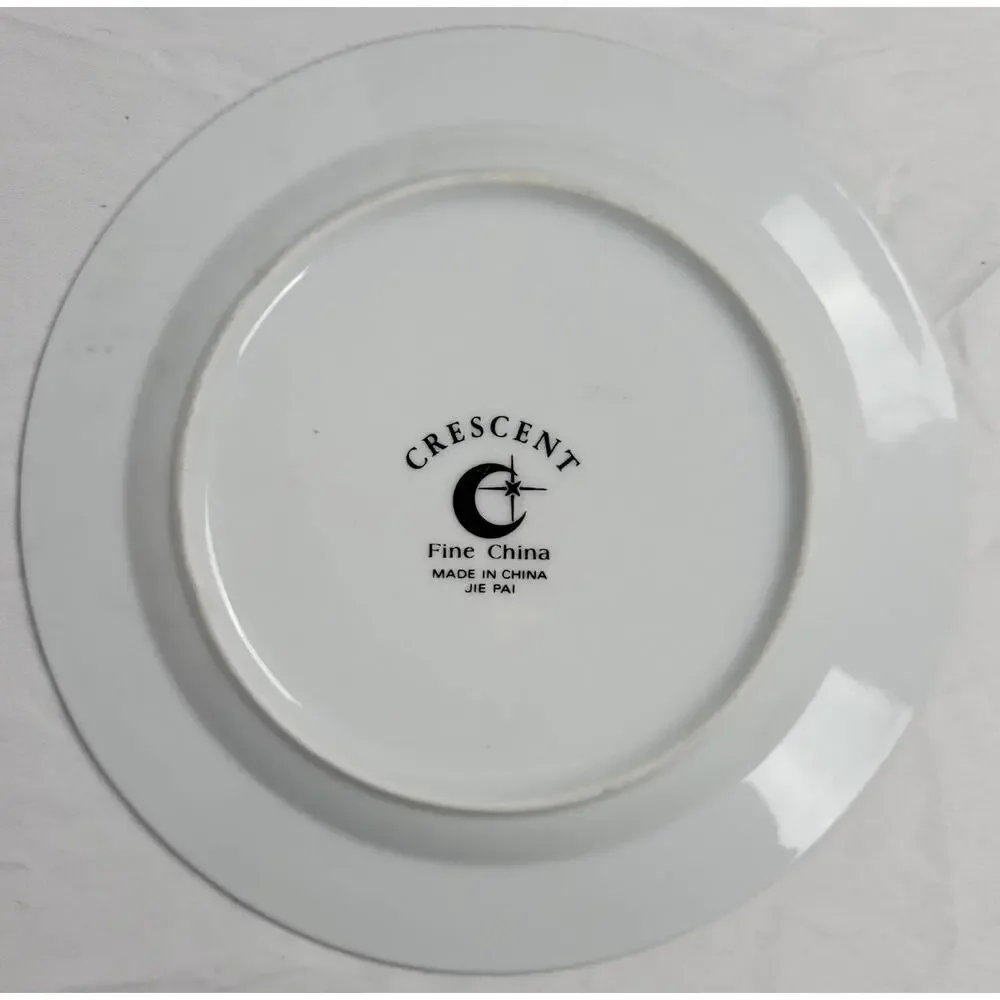 Crescent Fine China Jie Pai Dessert Plate Painted Golden Flowers and Accents